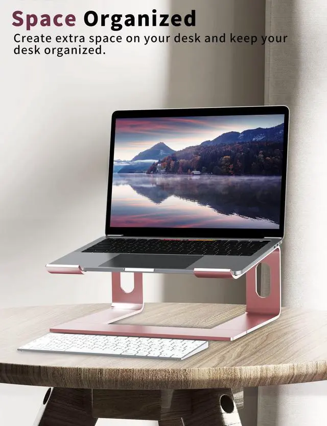 Alt view image 7 of 7 - Laptop Stand for Desk, Aluminum Computer Riser, Ergonomic Notebook Holder, Detachable Metal Laptops Elevator, PC Cooling Mount Support 10 to 15.6 Inches Notebook, Pink
