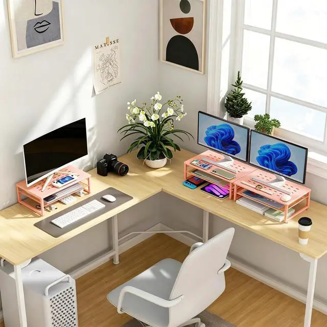 Alt view image 7 of 7 - 2-Tier Metal Monitor Stand Riser