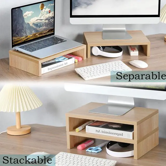 Alt view image 2 of 7 - Wood Monitor Stand Riser-2 Packs, Maple