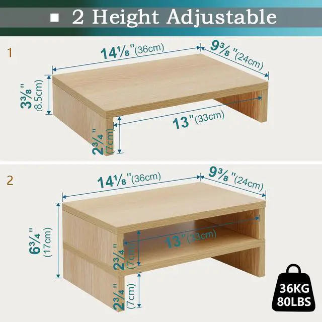 Alt view image 5 of 7 - Wood Monitor Stand Riser-2 Packs, Maple
