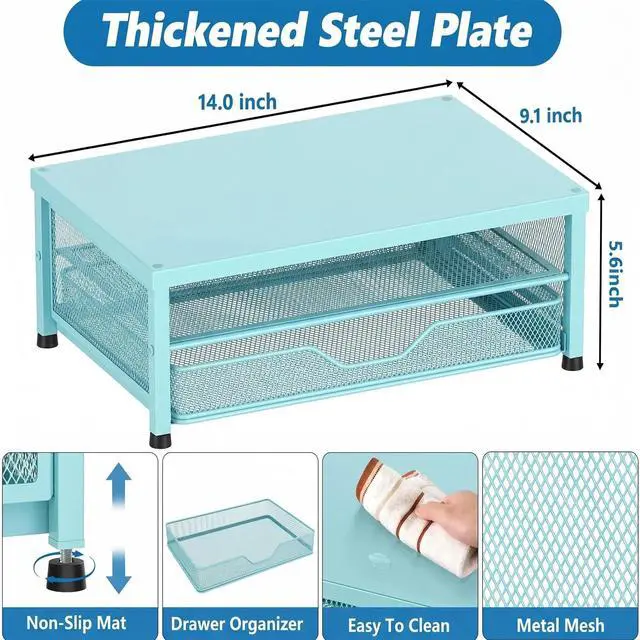Alt view image 7 of 7 - Computer Monitor Stand Riser, Desk Organizer with Drawer, Printer & Laptop Stand, Office Desk Accessories & Workspace Desktop Organizers Storage for Office Supplies(Blue)
