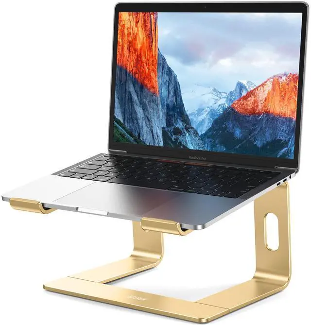 Main image of LS03 Aluminum Laptop Stand, Ergonomic Detachable Computer Stand, Notebook Riser, Laptop Mount Compatible with Air, Pro, Dell, HP, Lenovo More 10-15.6" Laptops, Gold