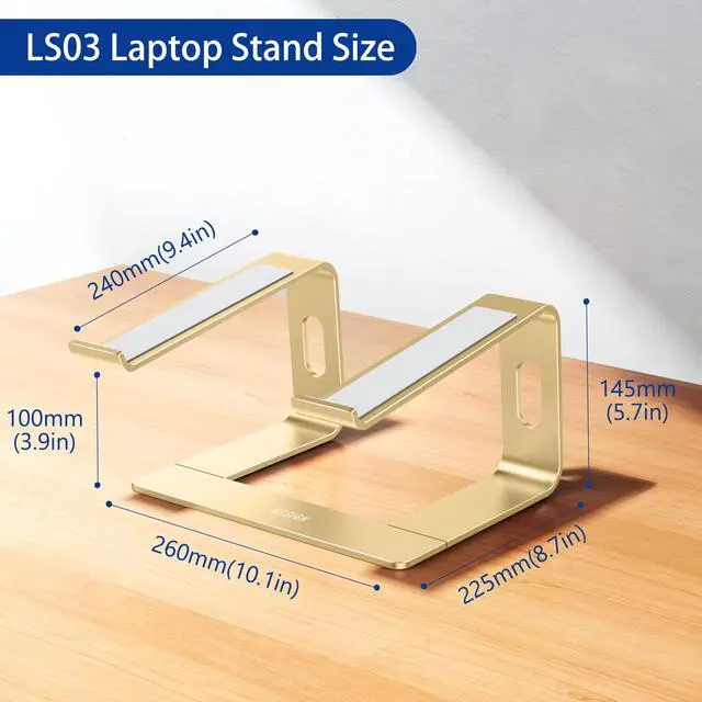Alt view image 4 of 7 - LS03 Aluminum Laptop Stand, Ergonomic Detachable Computer Stand, Notebook Riser, Laptop Mount Compatible with Air, Pro, Dell, HP, Lenovo More 10-15.6" Laptops, Gold