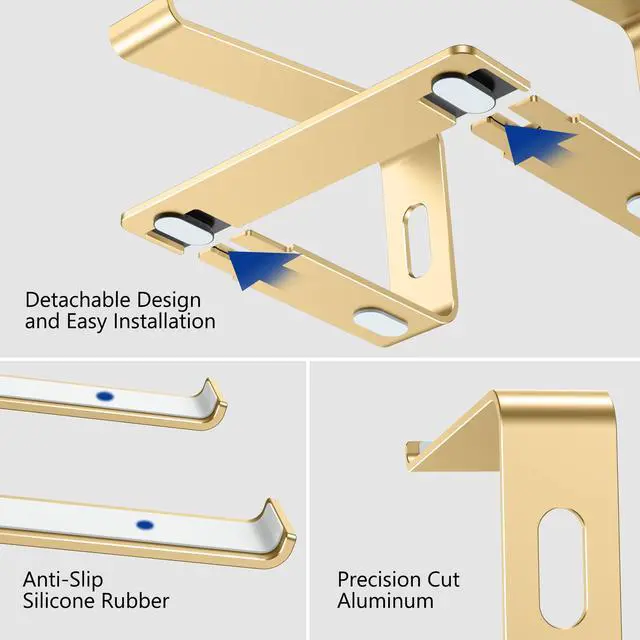 Alt view image 5 of 7 - LS03 Aluminum Laptop Stand, Ergonomic Detachable Computer Stand, Notebook Riser, Laptop Mount Compatible with Air, Pro, Dell, HP, Lenovo More 10-15.6" Laptops, Gold