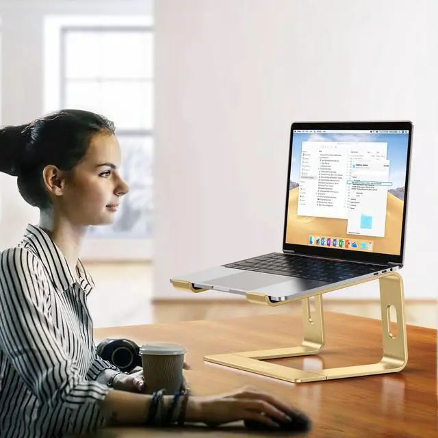 Alt view image 7 of 7 - LS03 Aluminum Laptop Stand, Ergonomic Detachable Computer Stand, Notebook Riser, Laptop Mount Compatible with Air, Pro, Dell, HP, Lenovo More 10-15.6" Laptops, Gold