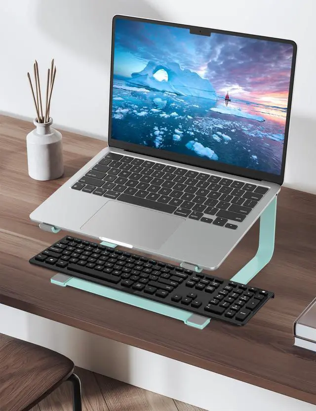 Alt view image 6 of 7 - Laptop Stand for Desk, Ergonomic Metal Computer Riser for 12-17.3 Inch Laptops, Heavy Duty Stable Desktop Holder, Improves Eye Level & Workspace Organization, Blue