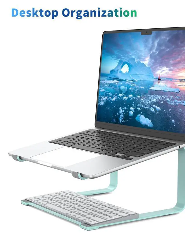 Alt view image 3 of 7 - Laptop Stand for Desk, Ergonomic Metal Computer Riser for 12-17.3 Inch Laptops, Heavy Duty Stable Desktop Holder, Improves Eye Level & Workspace Organization, Blue