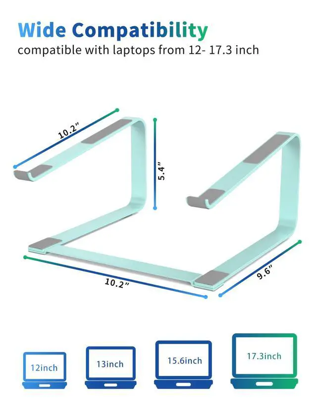 Alt view image 2 of 7 - Laptop Stand for Desk, Ergonomic Metal Computer Riser for 12-17.3 Inch Laptops, Heavy Duty Stable Desktop Holder, Improves Eye Level & Workspace Organization, Blue