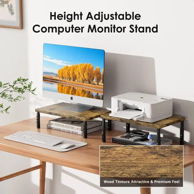 Alt view image 3 of 7 - Adjustable Wood Computer Monitor Stand Riser for Desk, Office Desk Organizer and Accessories for Monitor, Laptop, PC, Printer, Office Desk Accessories Workspace Organizer for Home Office Supplies