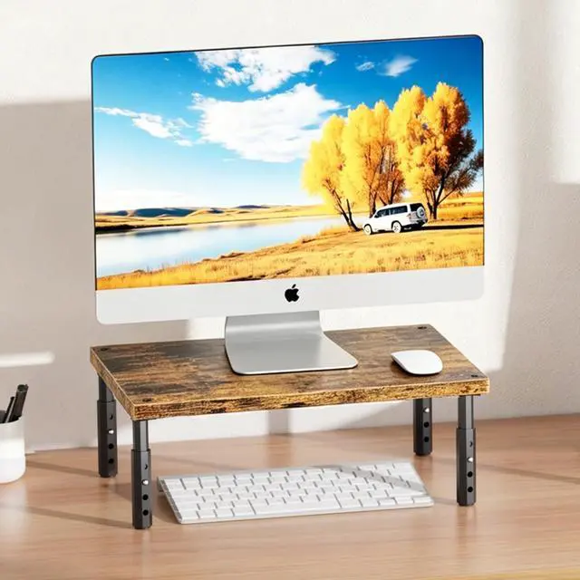 Alt view image 7 of 7 - Adjustable Wood Computer Monitor Stand Riser for Desk, Office Desk Organizer and Accessories for Monitor, Laptop, PC, Printer, Office Desk Accessories Workspace Organizer for Home Office Supplies