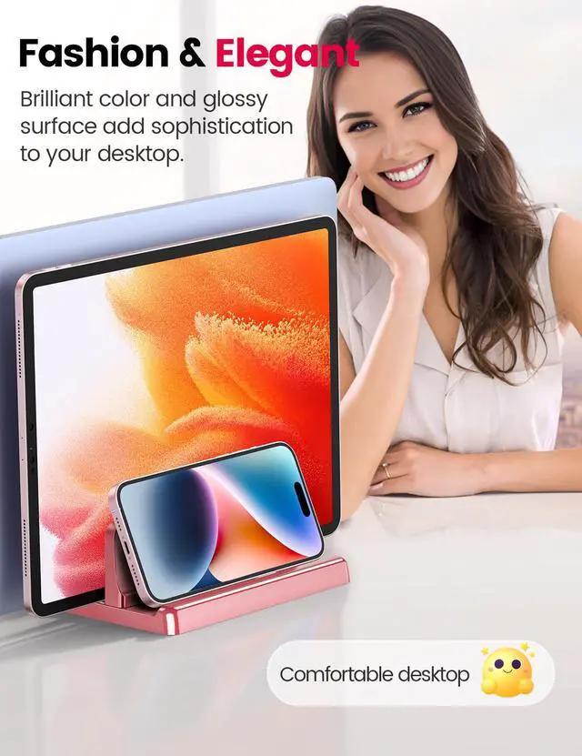 Alt view image 4 of 7 - Vertical Laptop Stand for Desk, Dual Slots Plastic Laptop Holder with Space Saving 4-in-1 Design, Adjustable Laptop Stand Supports MacBook, Chromebook, Surface, Dell (Pink Rose)