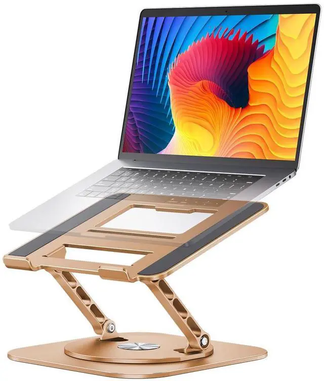 Main image of Adjustable Laptop Stand with 360 Rotating Base, Computer Stand for Laptop Ergonimic Foldable Laptop Riser for Desk Compatible with MacBook Pro/Air Notebook up to 16 Inches, Gold