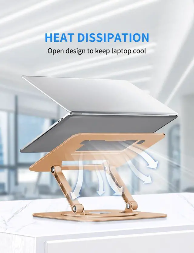 Alt view image 5 of 6 - Adjustable Laptop Stand with 360 Rotating Base, Computer Stand for Laptop Ergonimic Foldable Laptop Riser for Desk Compatible with MacBook Pro/Air Notebook up to 16 Inches, Gold