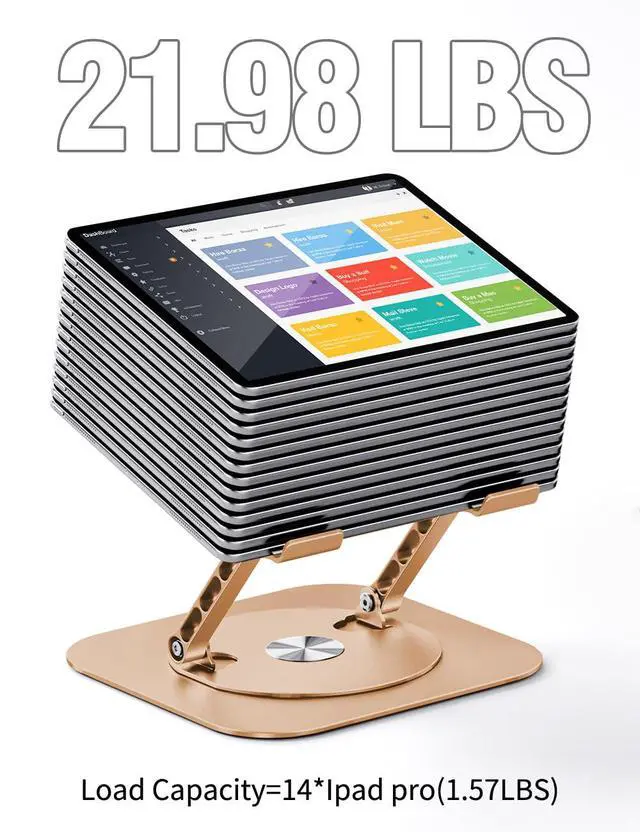 Alt view image 6 of 6 - Adjustable Laptop Stand with 360 Rotating Base, Computer Stand for Laptop Ergonimic Foldable Laptop Riser for Desk Compatible with MacBook Pro/Air Notebook up to 16 Inches, Gold