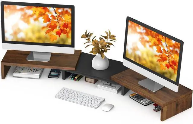 Main image of Dual Monitor Stand Riser, Wooden Computer Monitor Stand for 2 Monitors