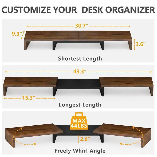 Alt view image 3 of 7 - Dual Monitor Stand Riser, Wooden Computer Monitor Stand for 2 Monitors
