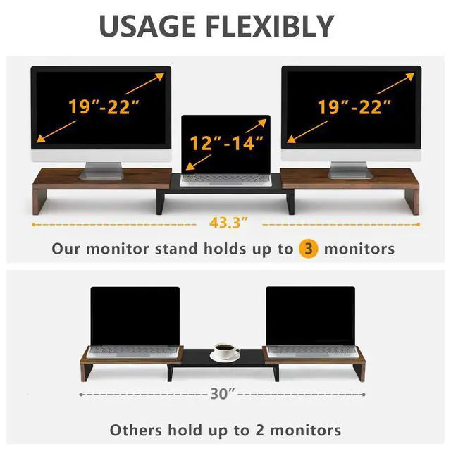 Alt view image 4 of 7 - Dual Monitor Stand Riser, Wooden Computer Monitor Stand for 2 Monitors