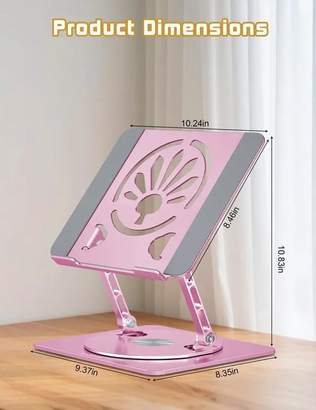 Alt view image 4 of 6 - Adjustable Laptop Stand for Desk-360° Rotating Foldable Laptop Holder Ergonomic Laptop Riser for MacBook Pro/Air Dell HP Lenovo Notebook up to 16",Pink
