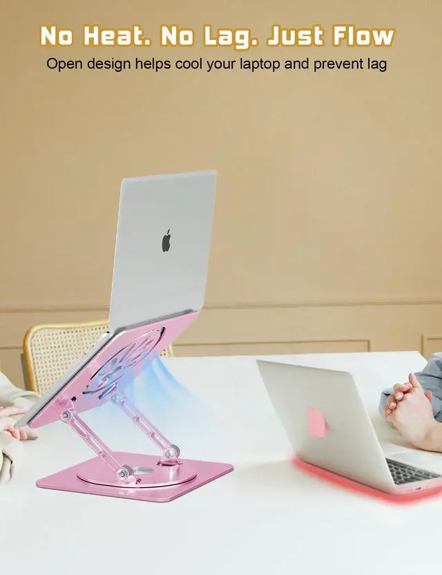 Alt view image 5 of 6 - Adjustable Laptop Stand for Desk-360° Rotating Foldable Laptop Holder Ergonomic Laptop Riser for MacBook Pro/Air Dell HP Lenovo Notebook up to 16",Pink