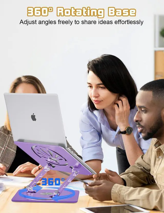 Alt view image 2 of 6 - Adjustable Laptop Stand for Desk-360° Rotating Foldable Laptop Holder Ergonomic Laptop Riser for MacBook Pro/Air Dell HP Lenovo Notebook up to 16",Purple