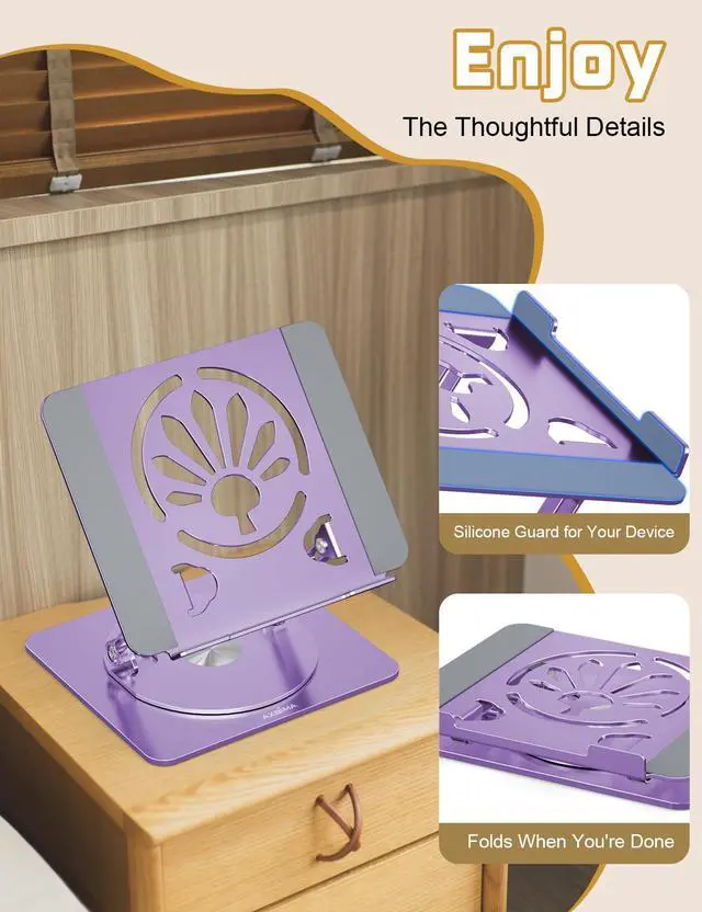 Alt view image 3 of 6 - Adjustable Laptop Stand for Desk-360° Rotating Foldable Laptop Holder Ergonomic Laptop Riser for MacBook Pro/Air Dell HP Lenovo Notebook up to 16",Purple