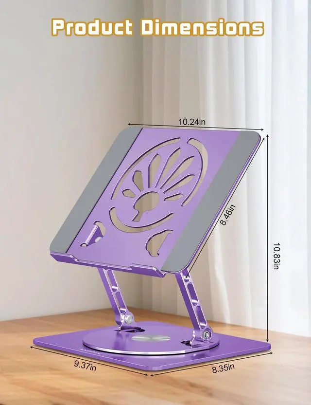 Alt view image 4 of 6 - Adjustable Laptop Stand for Desk-360° Rotating Foldable Laptop Holder Ergonomic Laptop Riser for MacBook Pro/Air Dell HP Lenovo Notebook up to 16",Purple