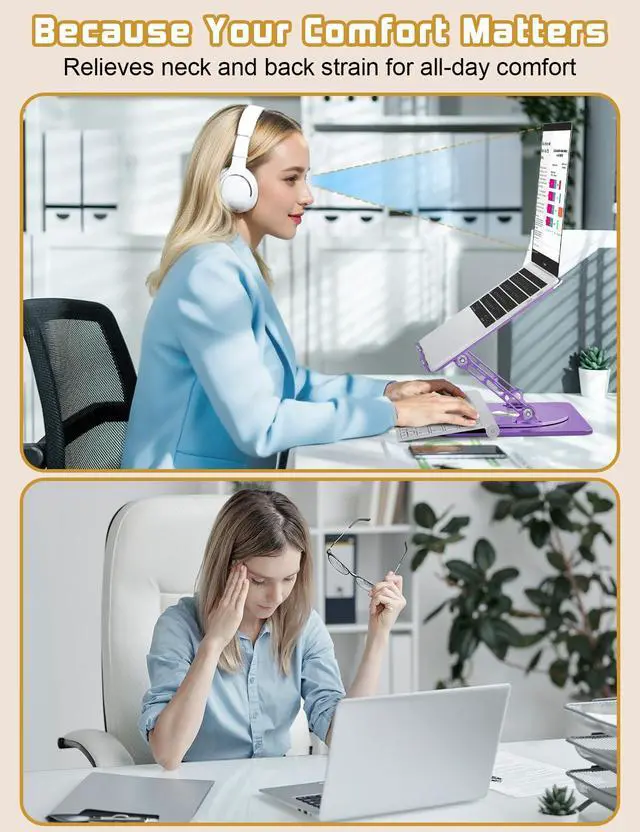 Alt view image 6 of 6 - Adjustable Laptop Stand for Desk-360° Rotating Foldable Laptop Holder Ergonomic Laptop Riser for MacBook Pro/Air Dell HP Lenovo Notebook up to 16",Purple
