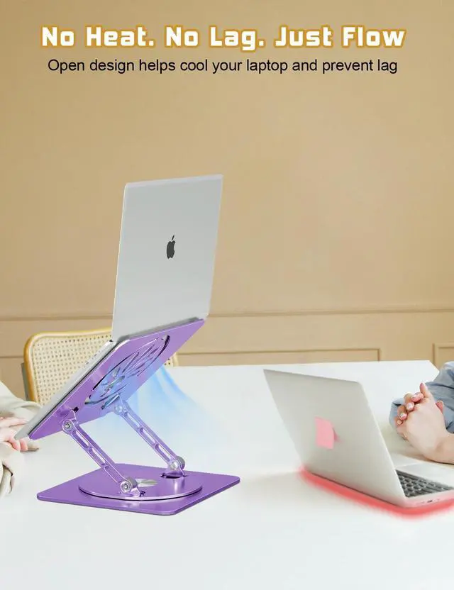 Alt view image 5 of 6 - Adjustable Laptop Stand for Desk-360° Rotating Foldable Laptop Holder Ergonomic Laptop Riser for MacBook Pro/Air Dell HP Lenovo Notebook up to 16",Purple