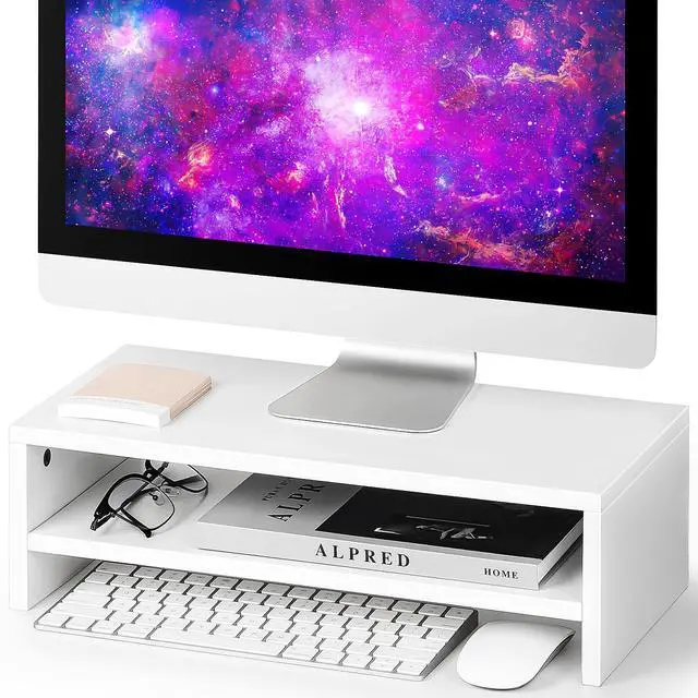 Main image of Stand Riser, White, 16.5 inch, 2 Tiers Wood Desk Shelf