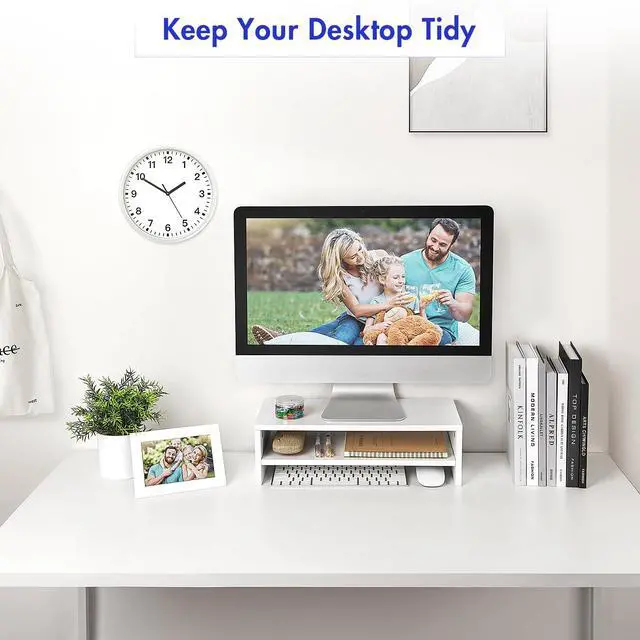 Alt view image 4 of 7 - Stand Riser, White, 16.5 inch, 2 Tiers Wood Desk Shelf