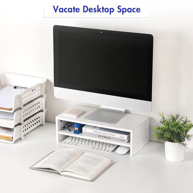 Alt view image 5 of 7 - Stand Riser, White, 16.5 inch, 2 Tiers Wood Desk Shelf