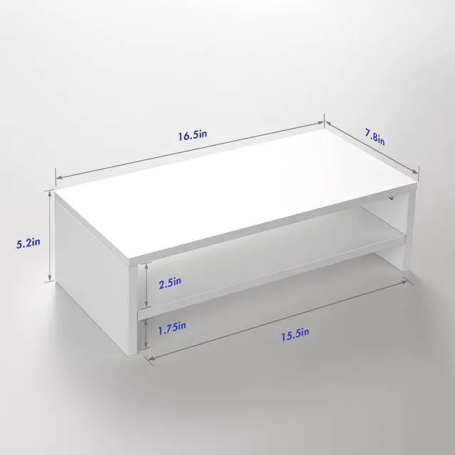 Alt view image 6 of 7 - Stand Riser, White, 16.5 inch, 2 Tiers Wood Desk Shelf