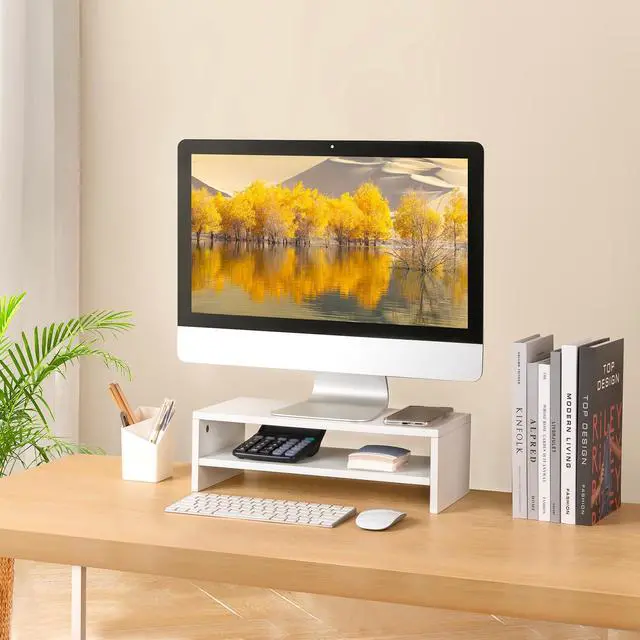 Alt view image 7 of 7 - Stand Riser, White, 16.5 inch, 2 Tiers Wood Desk Shelf