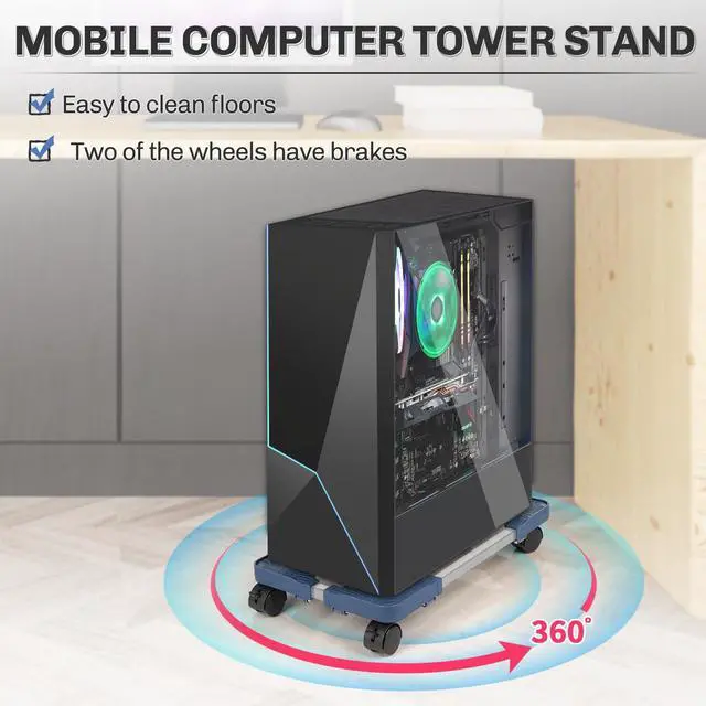 Alt view image 3 of 7 - Mobile CPU Stand Adjustable PC Stand Fits Most PC Towers, Blue