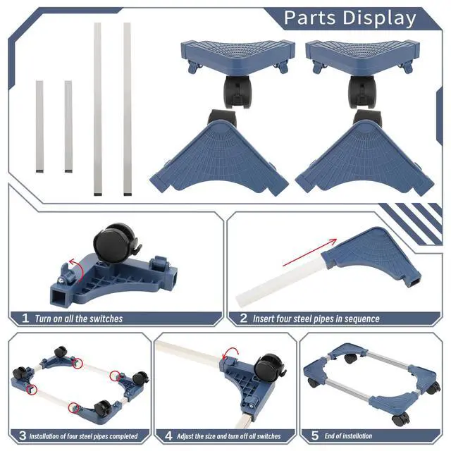 Alt view image 7 of 7 - Mobile CPU Stand Adjustable PC Stand Fits Most PC Towers, Blue