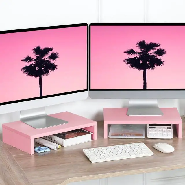 Alt view image 2 of 7 - Pink Monitor Stand Riser - 2 PackS, Wood