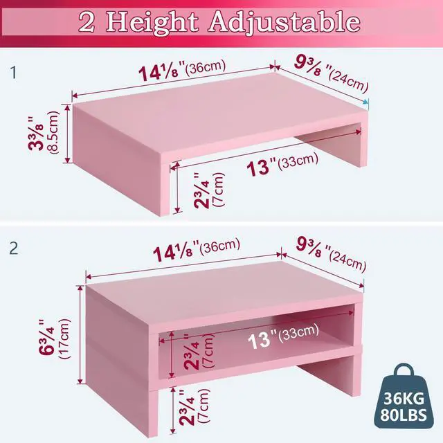 Alt view image 4 of 7 - Pink Monitor Stand Riser - 2 PackS, Wood