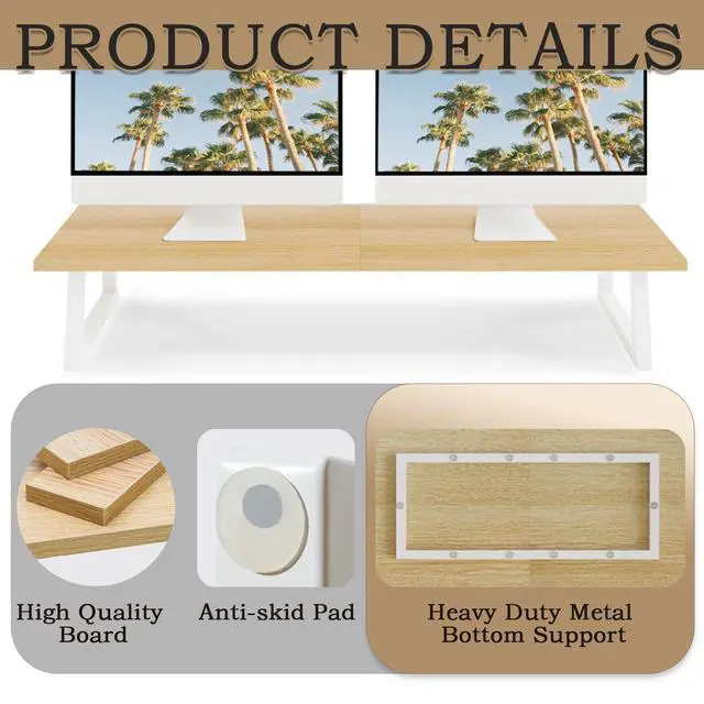 Alt view image 5 of 7 - 31.5 inch Dual Monitor Stand Riser, Laptop/TV Stand, Desk Organizer