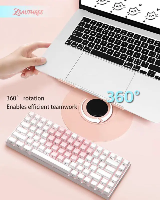 Alt view image 2 of 7 - 360° Rotating Adjustable Laptop Stand Perfect for Work, Painting,Office,Travel,Home,Fits MacBook & Laptops up to 13-15",Dual Rotary Shaft,Folding Design-Pink
