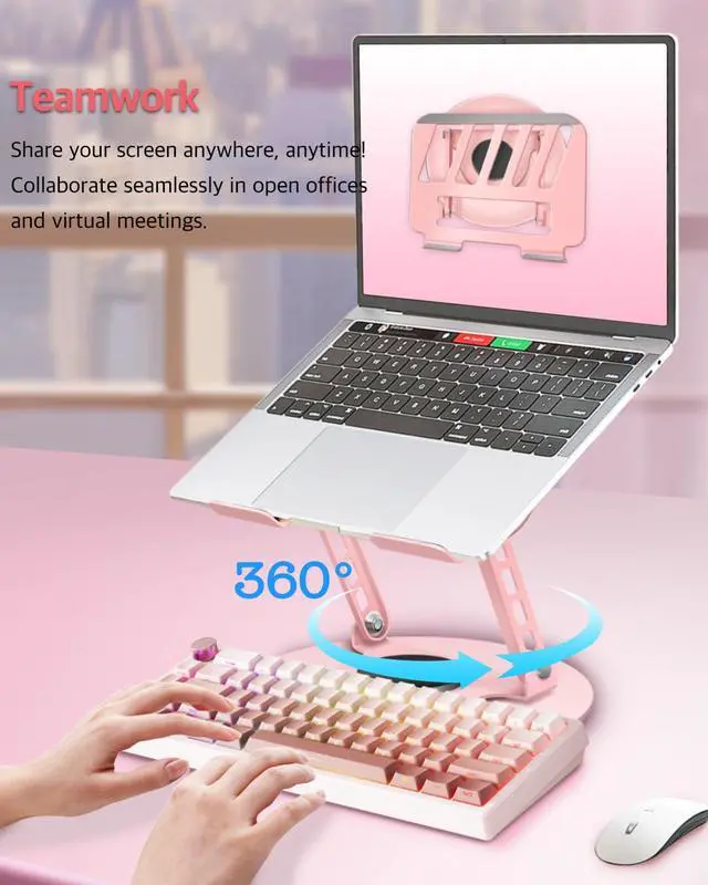 Alt view image 3 of 7 - 360° Rotating Adjustable Laptop Stand Perfect for Work, Painting,Office,Travel,Home,Fits MacBook & Laptops up to 13-15",Dual Rotary Shaft,Folding Design-Pink