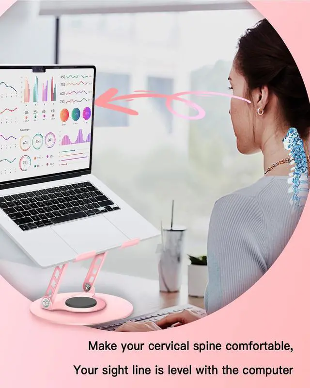 Alt view image 4 of 7 - 360° Rotating Adjustable Laptop Stand Perfect for Work, Painting,Office,Travel,Home,Fits MacBook & Laptops up to 13-15",Dual Rotary Shaft,Folding Design-Pink