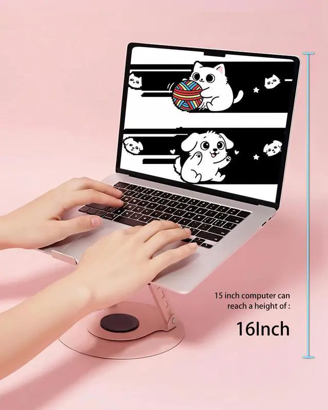 Alt view image 5 of 7 - 360° Rotating Adjustable Laptop Stand Perfect for Work, Painting,Office,Travel,Home,Fits MacBook & Laptops up to 13-15",Dual Rotary Shaft,Folding Design-Pink