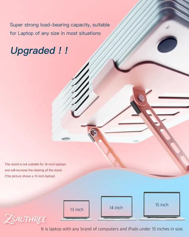 Alt view image 6 of 7 - 360° Rotating Adjustable Laptop Stand Perfect for Work, Painting,Office,Travel,Home,Fits MacBook & Laptops up to 13-15",Dual Rotary Shaft,Folding Design-Pink