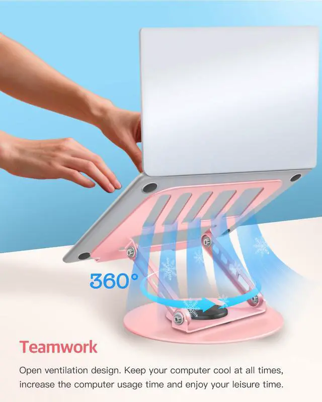 Alt view image 7 of 7 - 360° Rotating Adjustable Laptop Stand Perfect for Work, Painting,Office,Travel,Home,Fits MacBook & Laptops up to 13-15",Dual Rotary Shaft,Folding Design-Pink