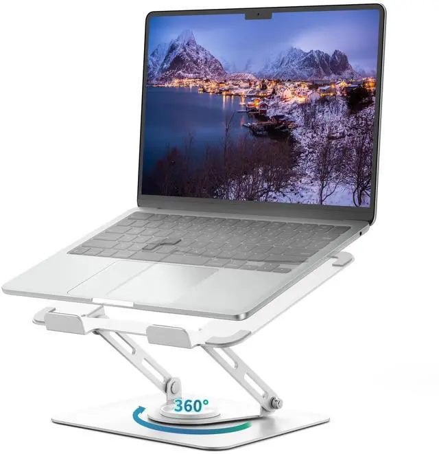 Main image of Laptop Stand for Desk with 360° Rotating Base, Multi-Angle Adjustable Laptop Stands, Foldable Laptop Riser Compatible with 10 to 17 Inches PC Computer, White