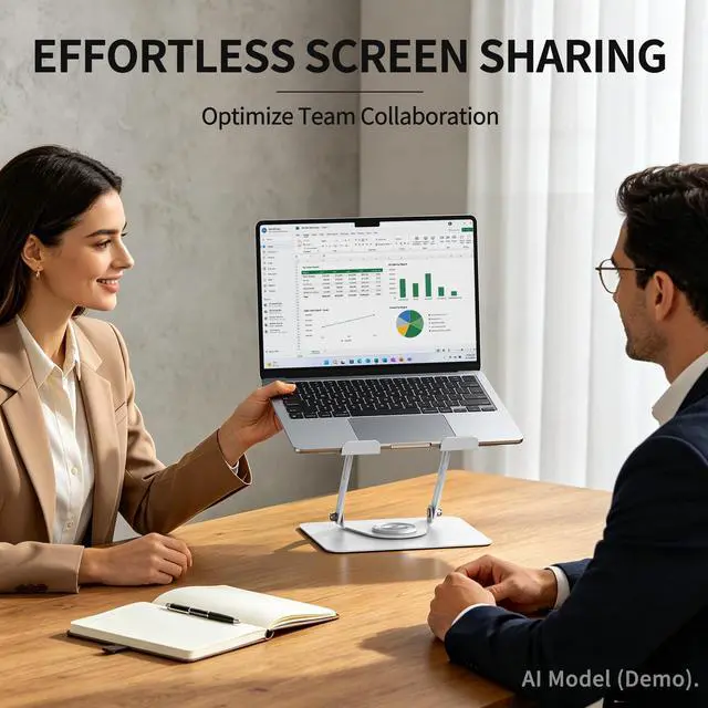 Alt view image 2 of 7 - Laptop Stand for Desk with 360° Rotating Base, Multi-Angle Adjustable Laptop Stands, Foldable Laptop Riser Compatible with 10 to 17 Inches PC Computer, White