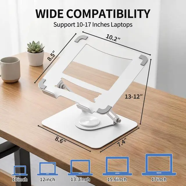 Alt view image 5 of 7 - Laptop Stand for Desk with 360° Rotating Base, Multi-Angle Adjustable Laptop Stands, Foldable Laptop Riser Compatible with 10 to 17 Inches PC Computer, White