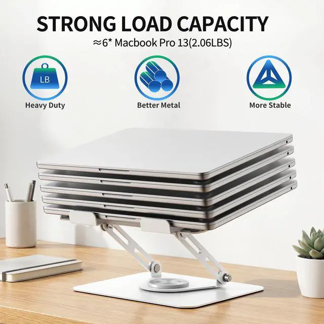 Alt view image 6 of 7 - Laptop Stand for Desk with 360° Rotating Base, Multi-Angle Adjustable Laptop Stands, Foldable Laptop Riser Compatible with 10 to 17 Inches PC Computer, White