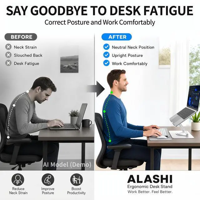 Alt view image 7 of 7 - Laptop Stand for Desk with 360° Rotating Base, Multi-Angle Adjustable Laptop Stands, Foldable Laptop Riser Compatible with 10 to 17 Inches PC Computer, White