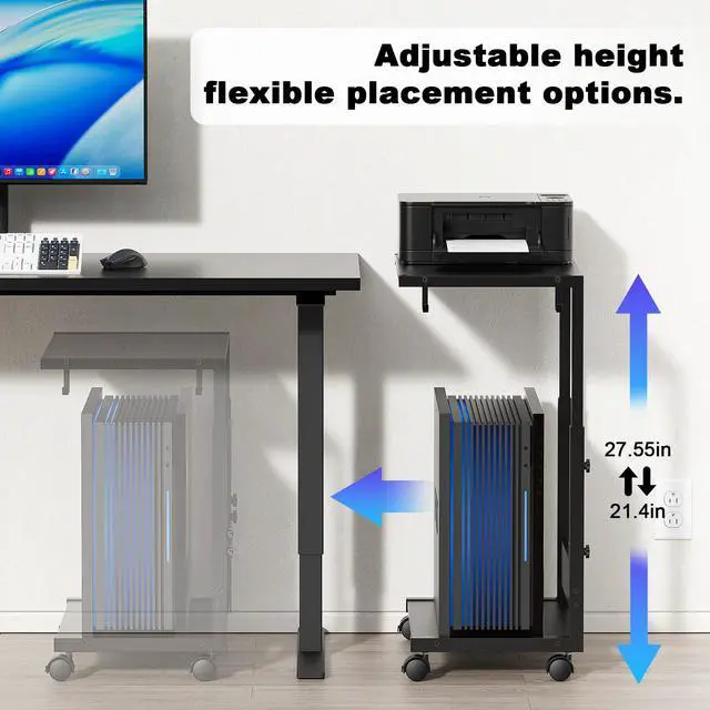 Alt view image 4 of 7 - Computer Tower Stand, Height-Adjustable PC Stand
